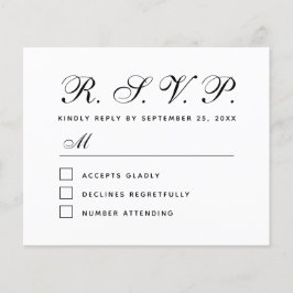 Tarjeta de respuesta RSVP para Bodas blancos y neg