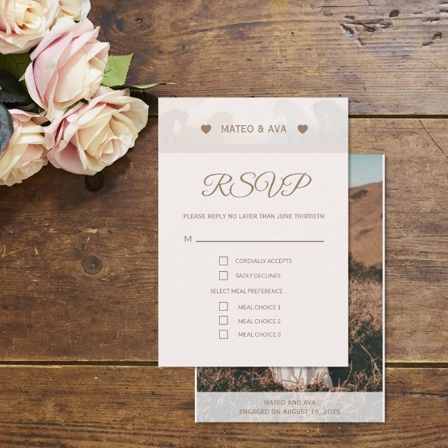 Tarjeta de respuesta RSVP para bodas de fotos de b (The front and back of the Nature Horses wedding RSVP card (Add Your Photo))