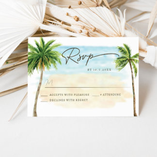 Tarjeta de respuesta RSVP para bodas de palmeras d