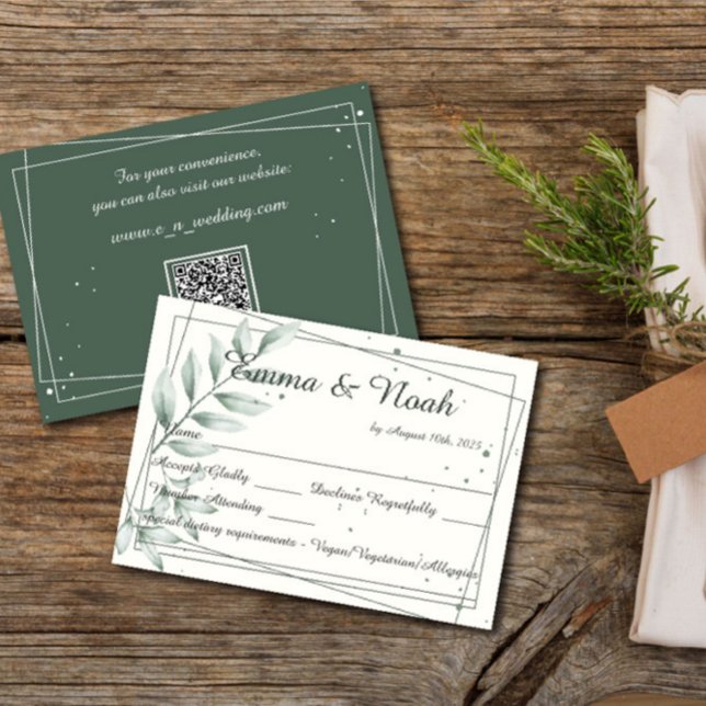Tarjeta de respuesta RSVP para bodas Hojas verdes  (Subido por el creador)