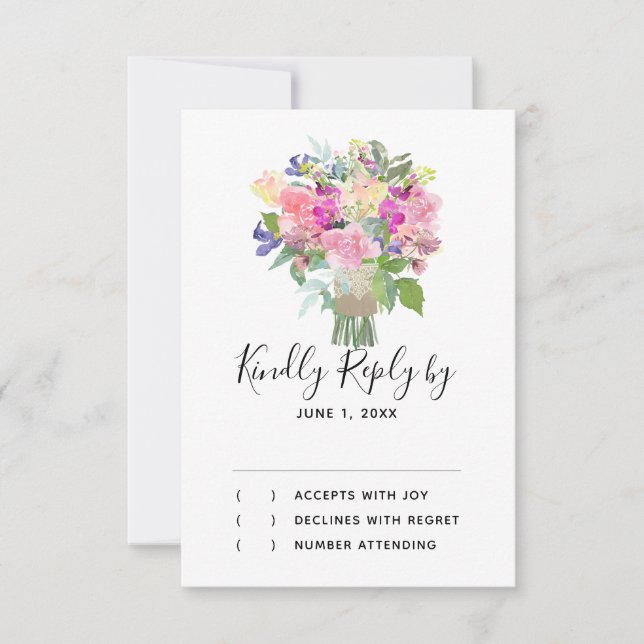 Tarjeta de respuesta RSVP para Bouquet Flores Colo (Anverso)