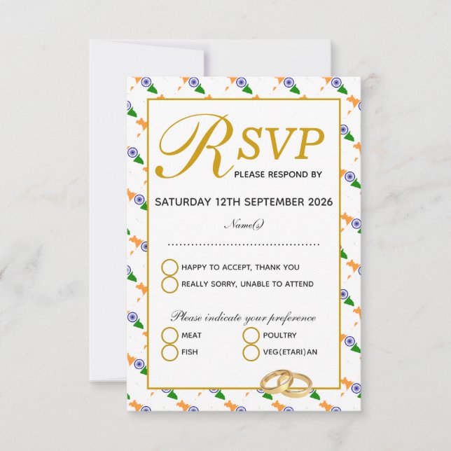 Tarjeta de respuesta RSVP para celebración de Boda (Anverso)
