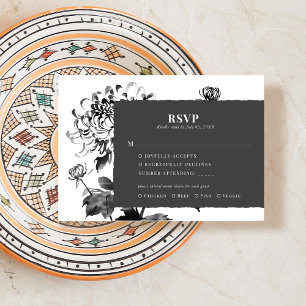 Tarjeta de respuesta RSVP para crisantemo de tinta