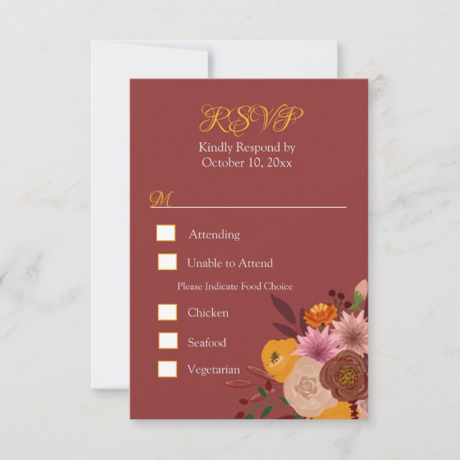 Tarjeta de respuesta RSVP para flor de otoño (Anverso)