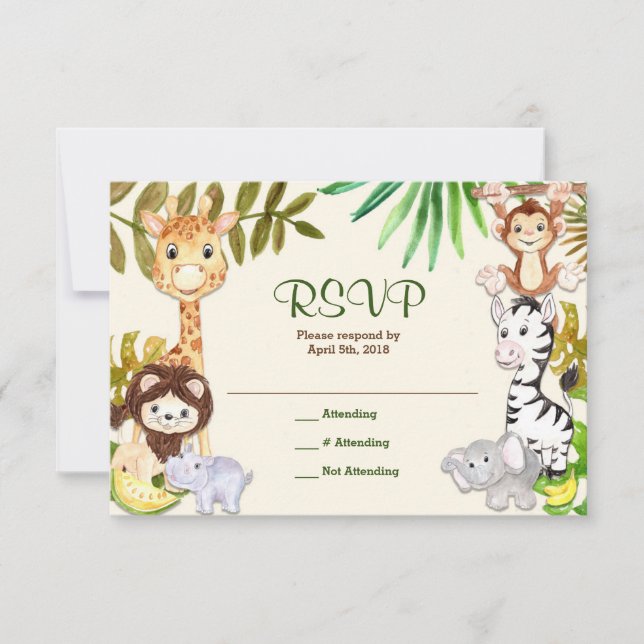 Tarjeta de respuesta RSVP para Jungle Safari Zoo (Anverso)