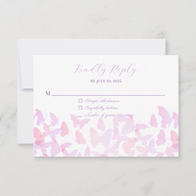 Tarjeta de respuesta RSVP para mariposa Quinceañer (Anverso)