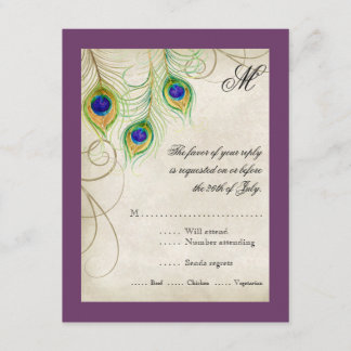 Tarjeta de respuesta RSVP para Peacock Feathers