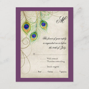 Tarjeta de respuesta RSVP para Peacock Feathers