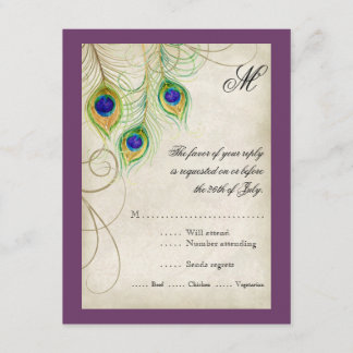 Tarjeta de respuesta RSVP para Peacock Feathers