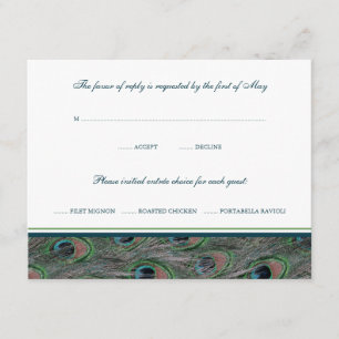 Tarjeta de respuesta RSVP para plumas de pavo real