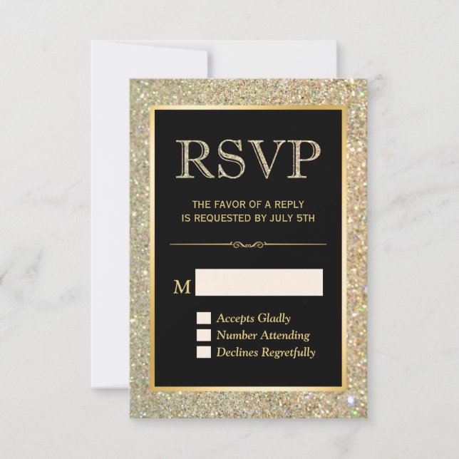 Tarjeta de respuesta RSVP para Purpurina de oro de (Anverso)