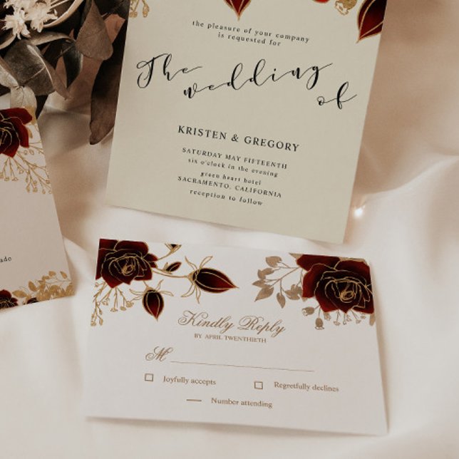 Tarjeta de respuesta RSVP para Rosas Gold de color (Subido por el creador)