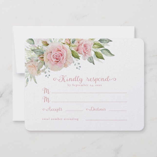 Tarjeta de respuesta RSVP para Rosas Pastel Boda (Anverso)