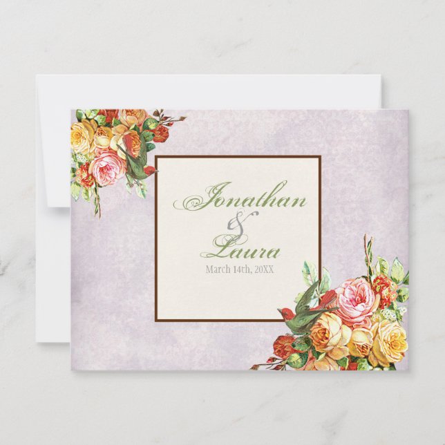 Tarjeta de respuesta RSVP para Vintage n aves (Anverso)