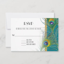 Tarjeta de respuesta RSVP Peacock Feathers Art Dec