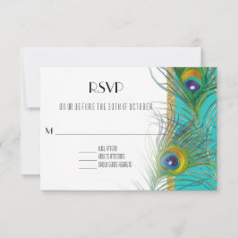Tarjeta de respuesta RSVP Peacock Feathers Art Dec