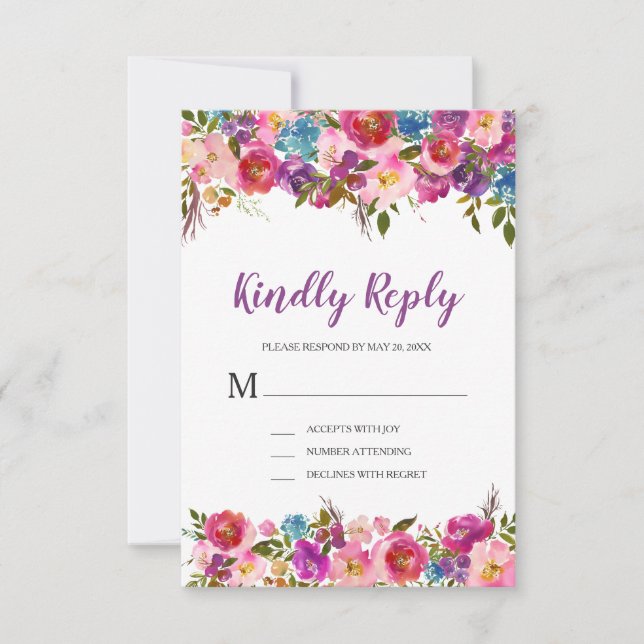 Tarjeta de respuesta RSVP Purple Floral (Anverso)