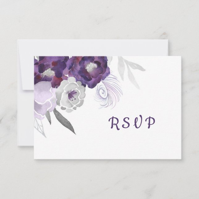 Tarjeta de respuesta RSVP Purple Floral + opciones (Anverso)
