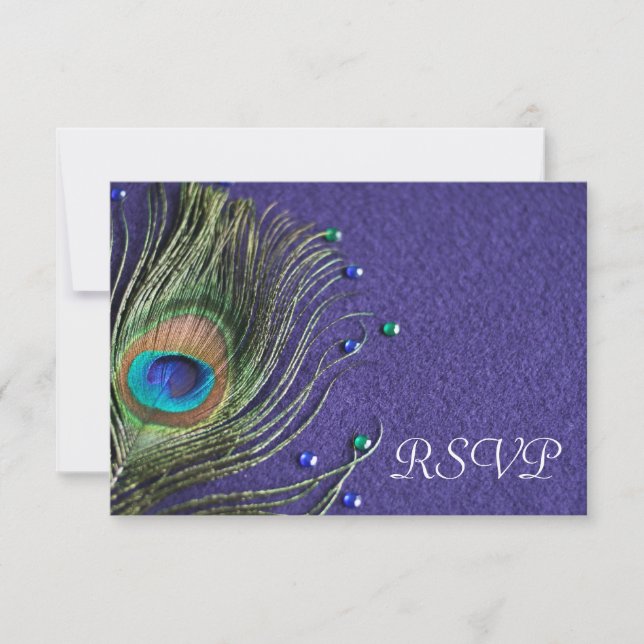 Tarjeta de respuesta RSVP púrpura de joyas de plum (Anverso)