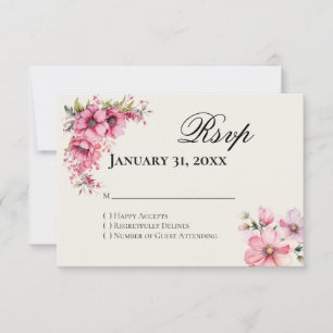 Tarjeta de respuesta RSVP rosa de Quinceanera