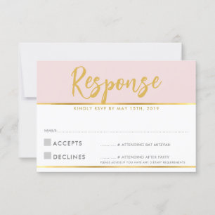 TARJETA DE RESPUESTA RSVP rosa pálido con guión de