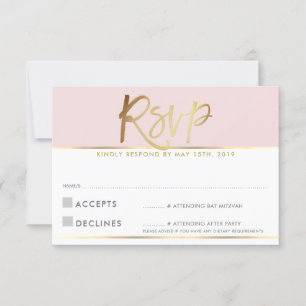 TARJETA DE RESPUESTA RSVP rosa pálido guion dorado