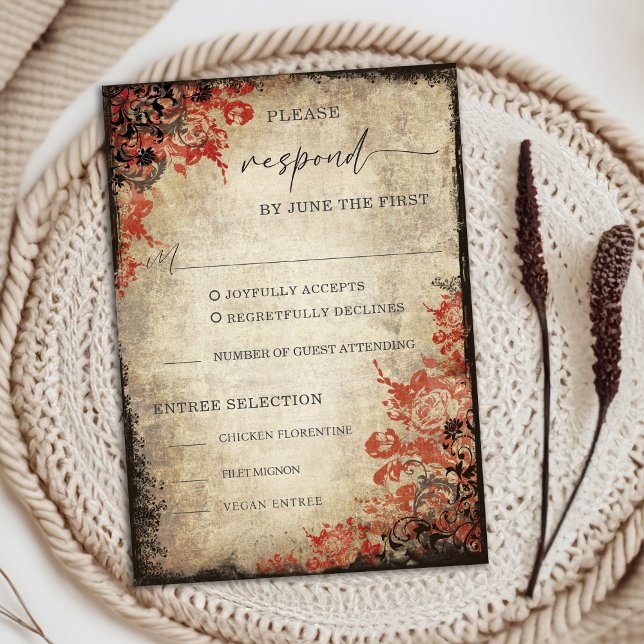 Tarjeta de respuesta RSVP Rosas Rojas de cuento de (Fairytale Red Roses Wedding RSVP Response Card)