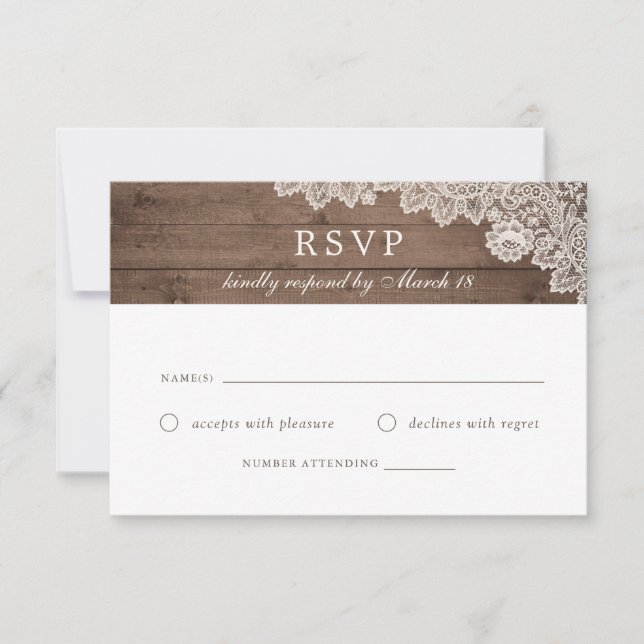 Tarjeta de respuesta RSVP RSVP de boda de encaje d (Anverso)