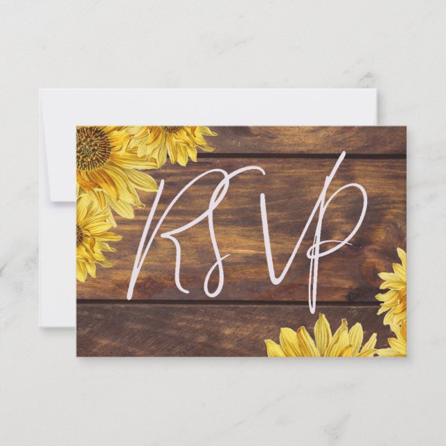 Tarjeta de respuesta RSVP RSVP de girasol de mader (Anverso)