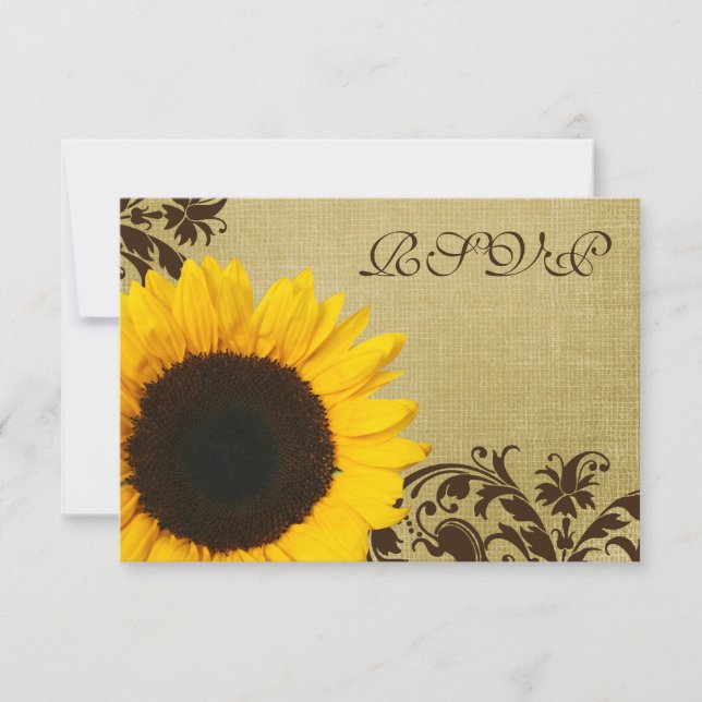 Tarjeta de respuesta RSVP Rustic Sunflower Swirls  (Anverso)