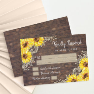 Tarjeta de respuesta RSVP Rústica del girasol de l