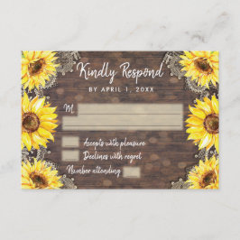 Tarjeta de respuesta RSVP Rústica del girasol de l