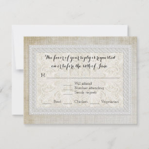 Tarjeta de respuesta RSVP Rústica Lace Aged Vintag