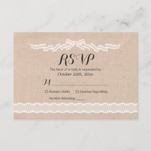 Tarjeta de respuesta RSVP Rústica White Lace Linen