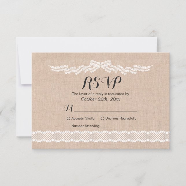 Tarjeta de respuesta RSVP Rústica White Lace Linen (Anverso)