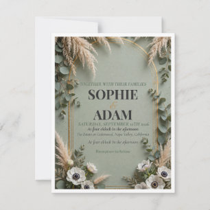 Tarjeta de respuesta RSVP Sage Green Gold Foil Art