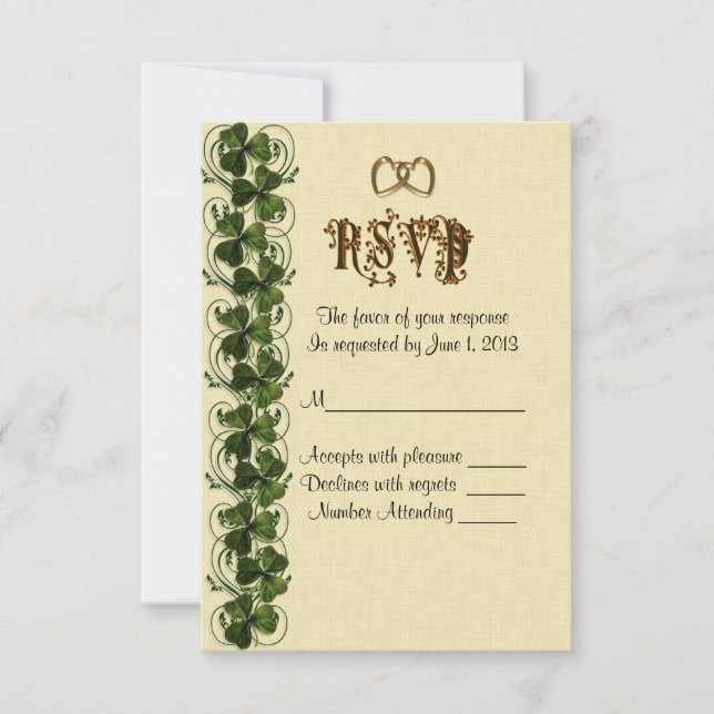 Tarjeta de respuesta RSVP shamrock irlandés (Anverso)