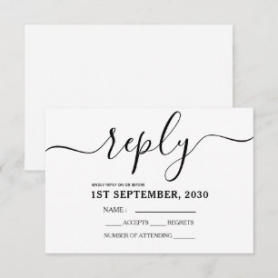 Tarjeta de respuesta RSVP simple en blanco y negro