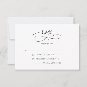 Tarjeta de respuesta RSVP simple y moderna en blan