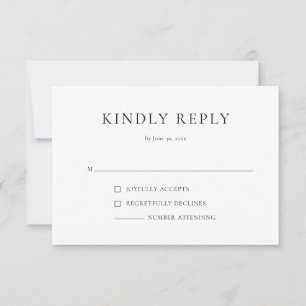 Tarjeta de respuesta RSVP simple y moderna en blan