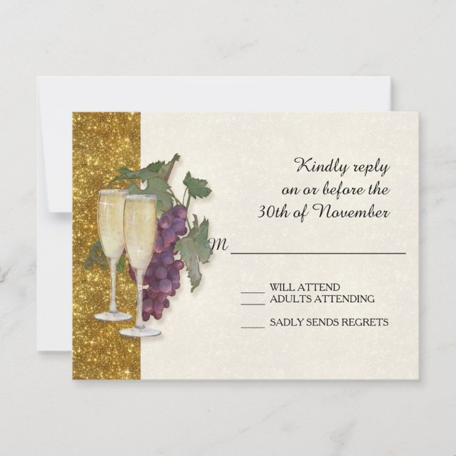 Tarjeta de respuesta RSVP Tema de vino Champagne M (Anverso)