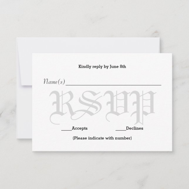 Tarjeta de respuesta RSVP - Texto de boda gris de  (Anverso)