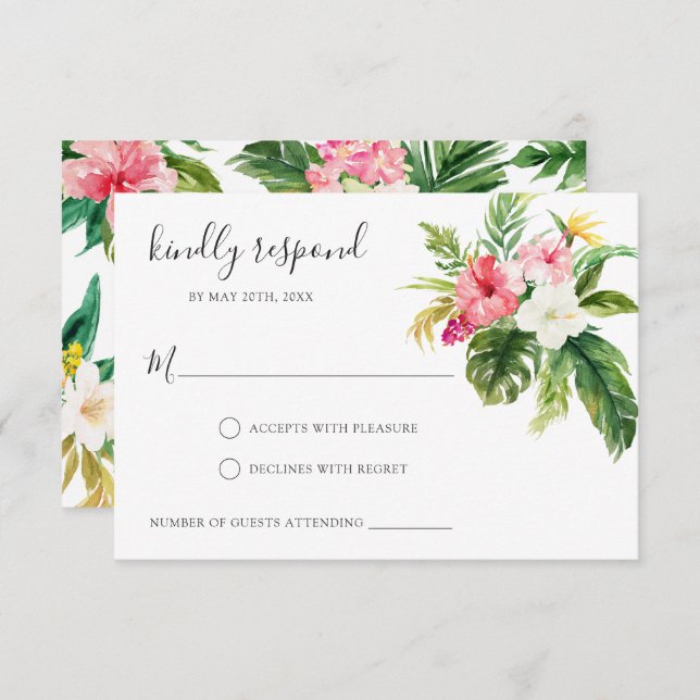 Tarjeta de respuesta RSVP Tropical Floral (Anverso / Reverso)