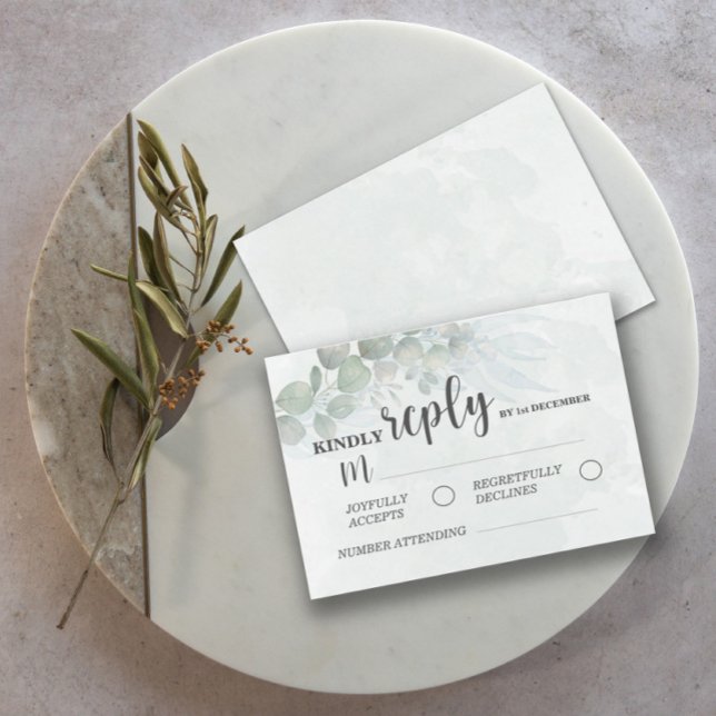 Tarjeta de respuesta RSVP verde de Eucalyptus sage (Subido por el creador)