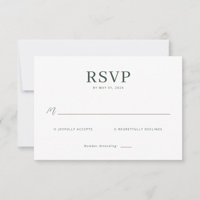 Tarjeta de Respuesta RSVP Verde Elegante (Anverso)