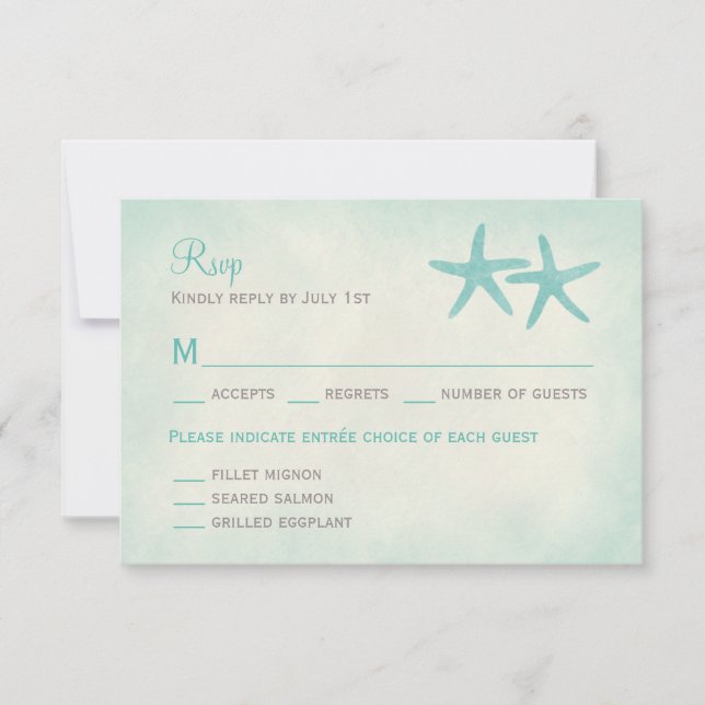 Tarjeta de respuesta RSVP/Watercolor Starfish Wedd (Anverso)
