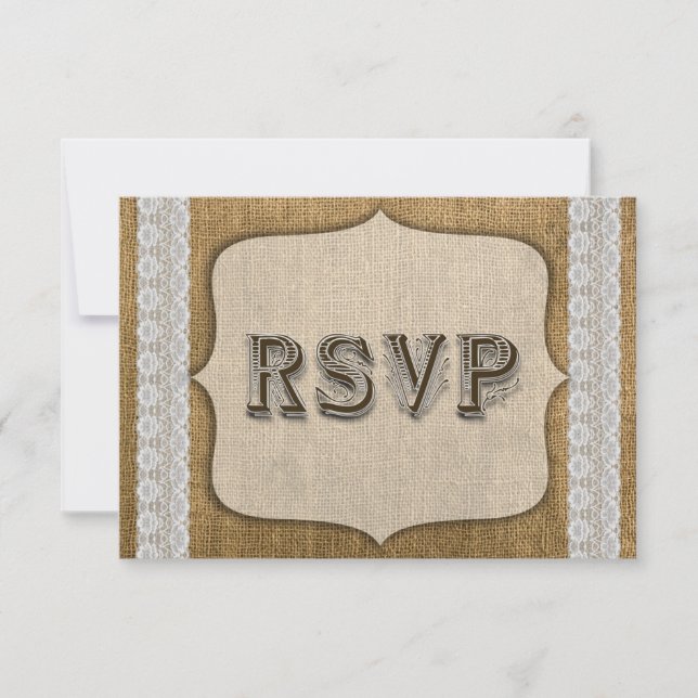 Tarjeta De Respuesta Rústica De Burlap Y Lace Boda (Anverso)