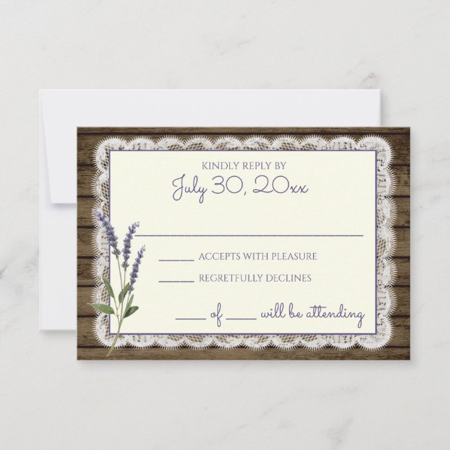 Tarjeta de respuesta Rústica de Lavanda y Boda de  (Anverso)