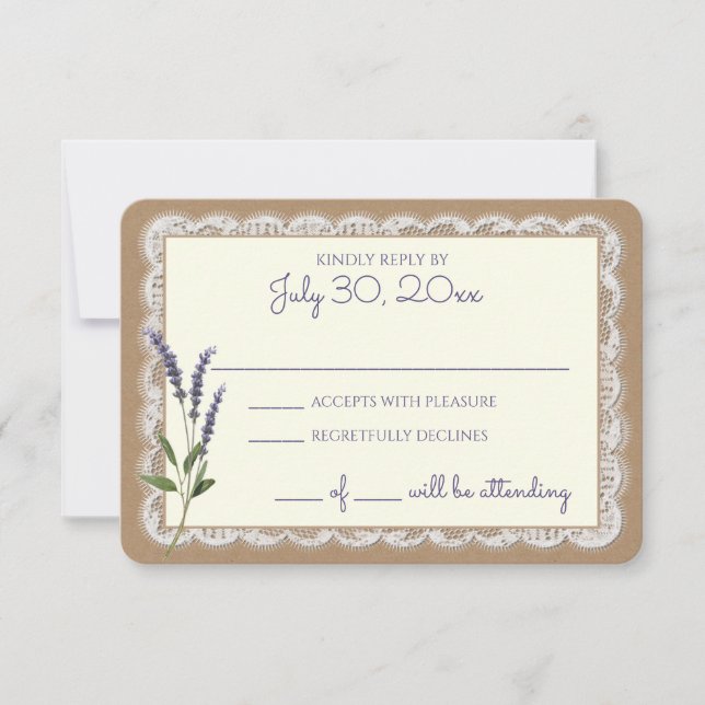 Tarjeta de respuesta Rústica de Lavanda y Boda de  (Anverso)