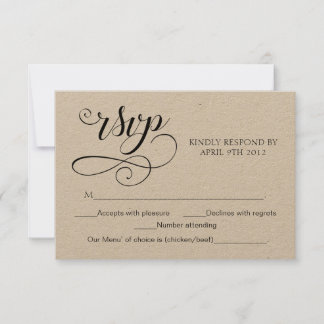 Tarjeta De Respuesta Rústica RsVP Script De Tipogr